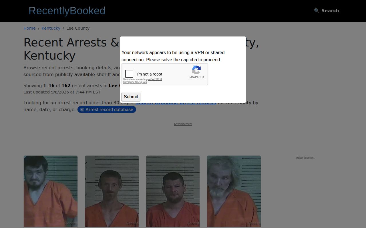 Unofficial RecentlyBooked Lee County source comparison page